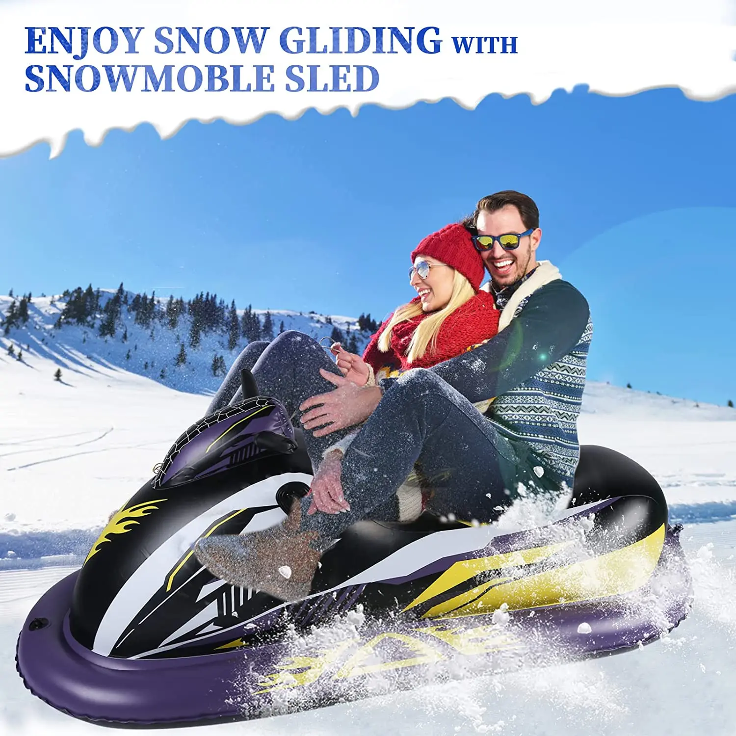 Snow Tube Inflatable Sleds for Kids and Adults Heavy Duty Large Snow Tubes Outdoor Sledding for Holiday Christmas Fun