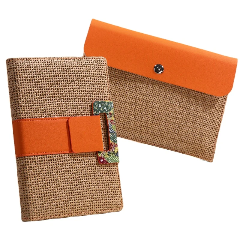 Custom Logo Paper Weaving Korean Style Faux Leather A5 Business Gift Set Notebook Document Bag