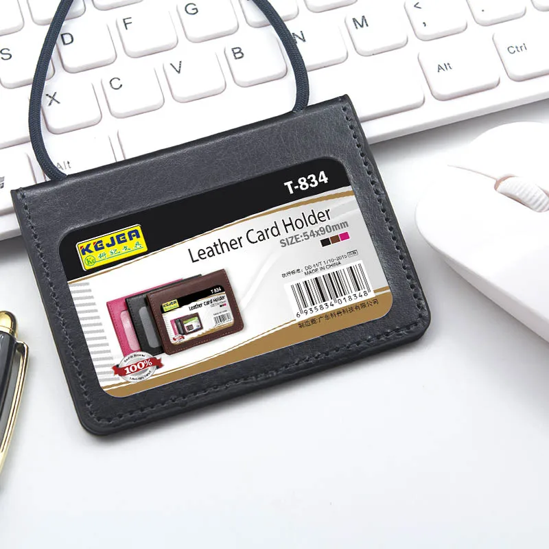 2022 Factory Wholesale Work Permit Rfid Slim Id Holders With Ropes Clear Custom PU ID Card Holder WIth Lanyard