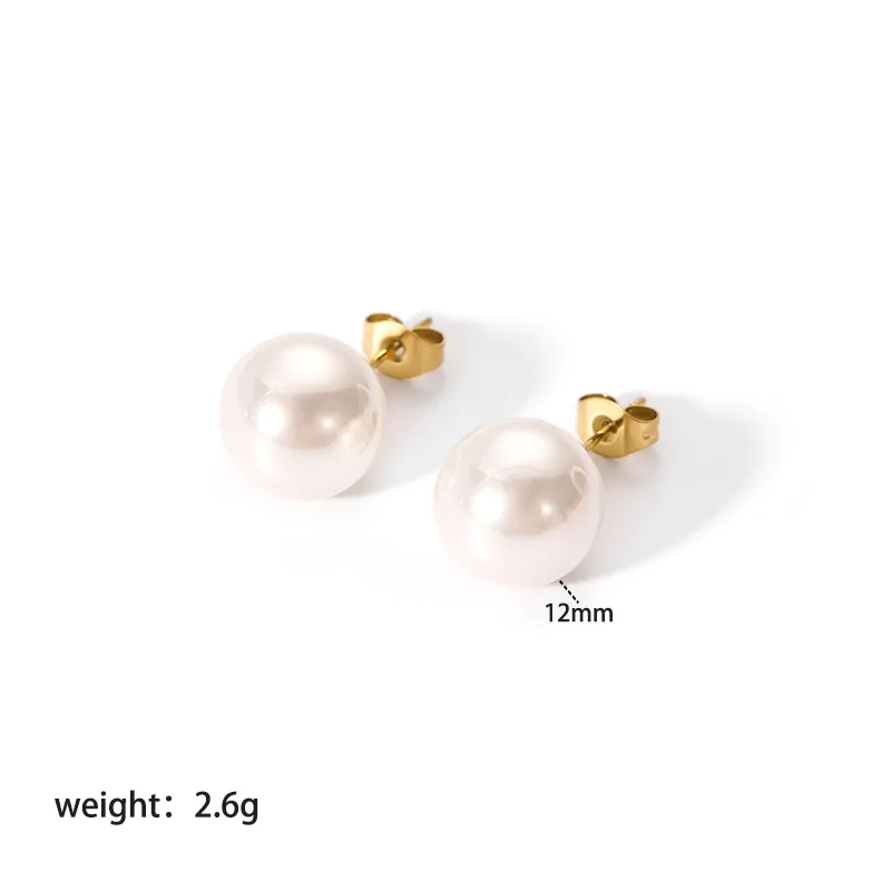 Hot Selling Fashion Minimalist PVD 18k Gold Stainless Steel Pearl Stud Earrings Women