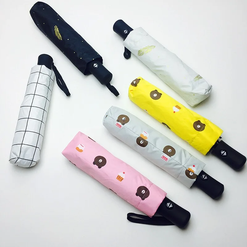 High Quality Windproof rain umbrella automatic open and close 3 folding 8 Ribs umbrella parasol black gel sun umbrella for lady