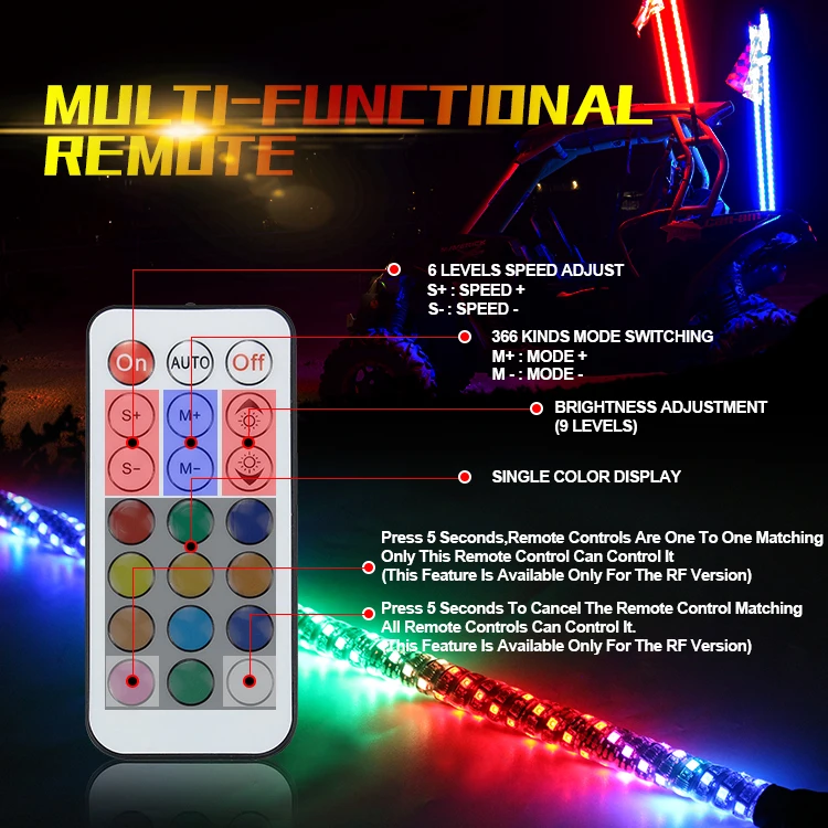 5FT Single Whip Light Chasing RGB dancing color by Remote Control for Polaris Can Am Golf Free Shipping from USA