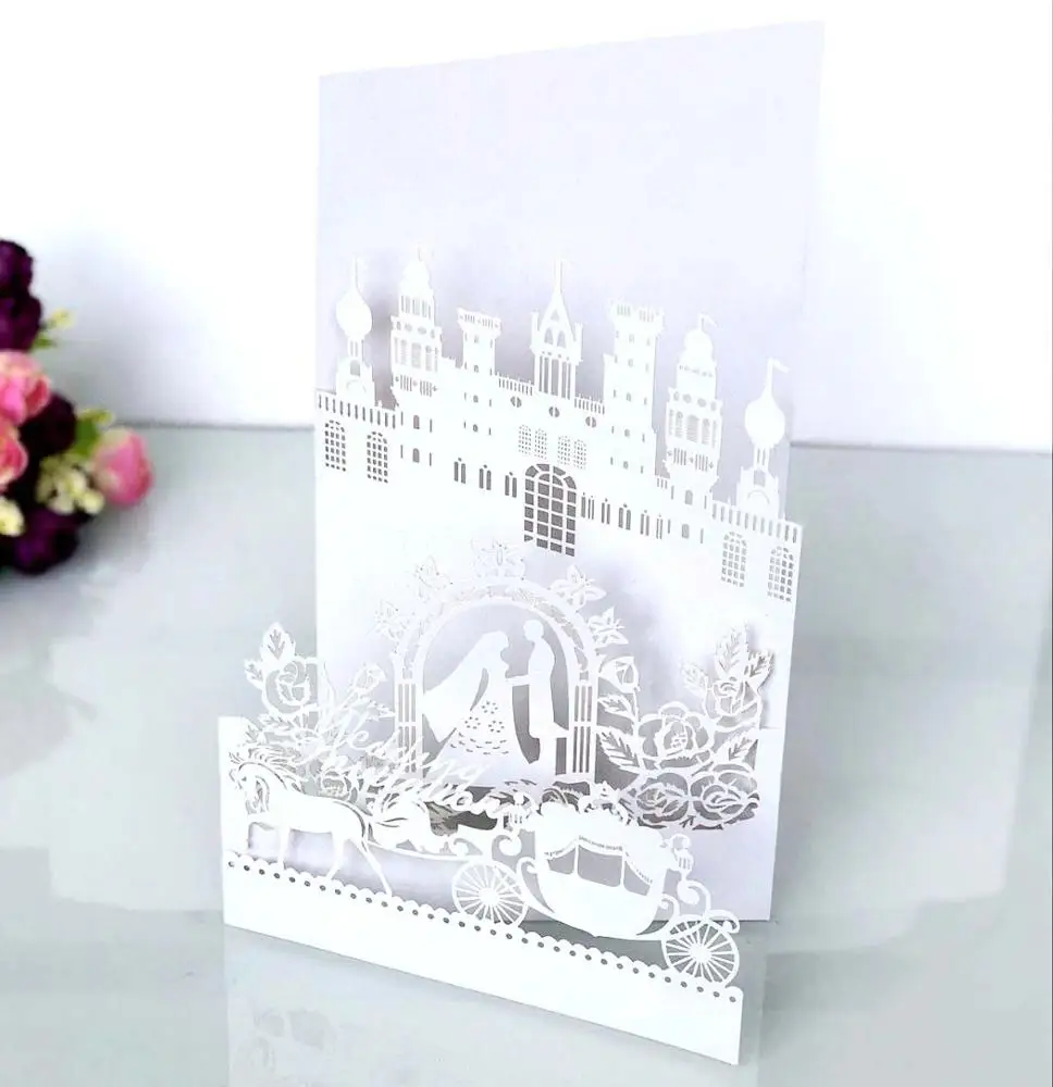 Wholesale Castle Carriage Wedding Cards Cutout Design Greeting Cards With Envelope