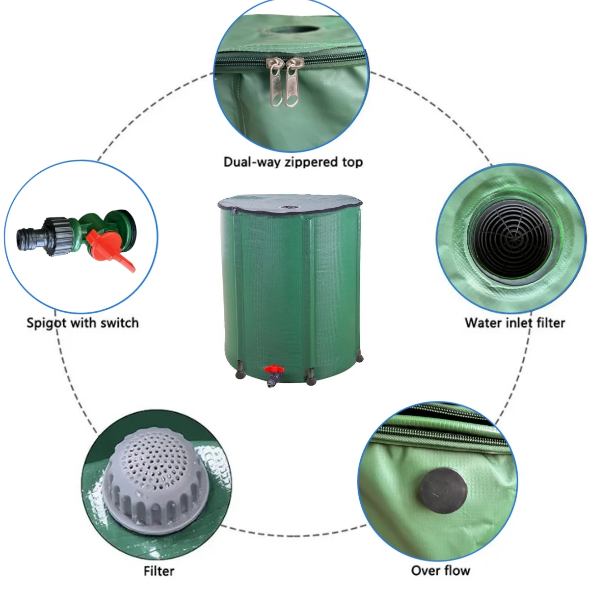 150Gallons/750L  Collapsible Rain Barrel Rain Collection Bucket Water Storage Tank Water Butt for Garden