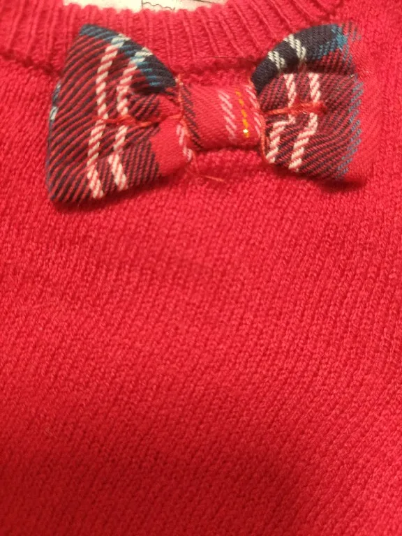 
Knitted Top Checks Woven Hem & Bow Kids Baby Clothes Baby Dress Baby Knitwear 