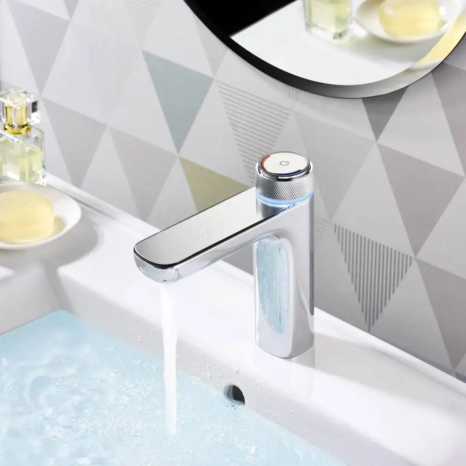 High Quality Bath Chrome Electric Waterfall Digital Faucet For Household Bathroom Sink