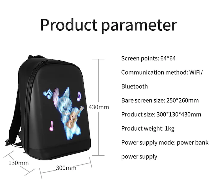 Travel waterproof bag Technology led backpack smart programmable led bag with led display video word emoje led light billboard