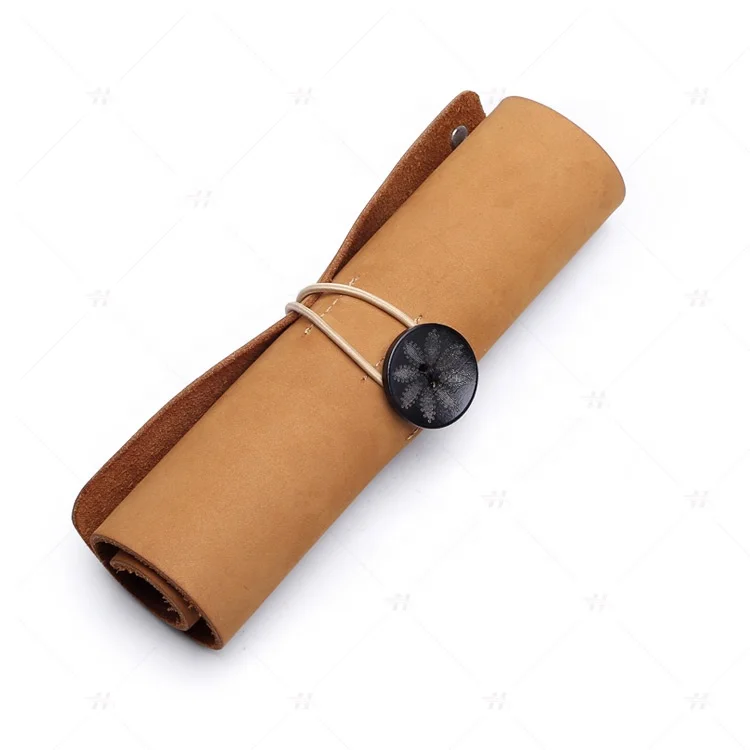 
Wholesale office & school supplies pencil case Genuine Leather Pencil Roll Leather Cosmetic Storage Bag 