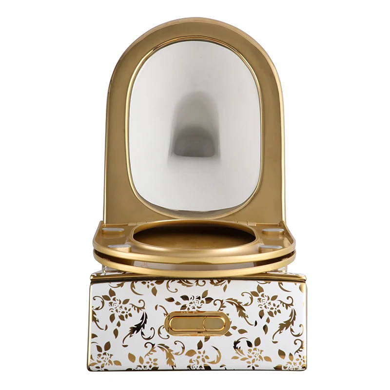 chaozhou wholesale High Quality Ceramic  Color Toilet Wc Floor Mounted One Piece luxury Ceramic Gold Toilet