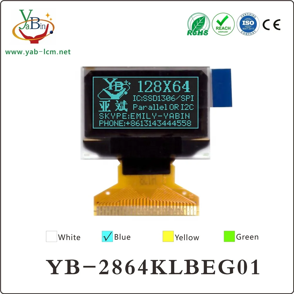 0.96 inch 12864 128X64  with SSD1306 welding type 30PIN, Parallel, 3-/4-wire SPI, I2C interface ,white/blue color OLED lcd