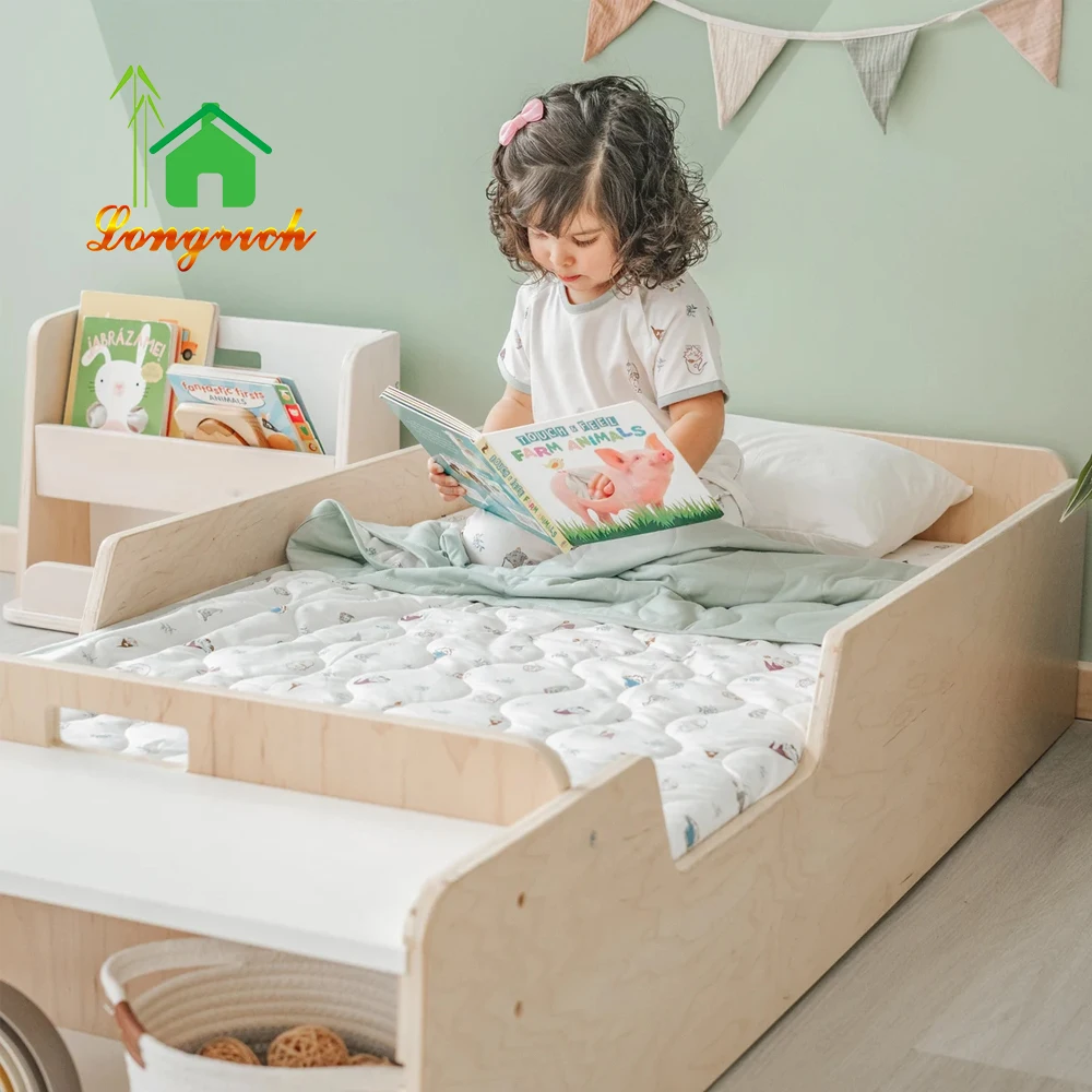 Wooden Montessori Kid Floor Bed with Rails Toddler Bed Floor bed Frame With Slats