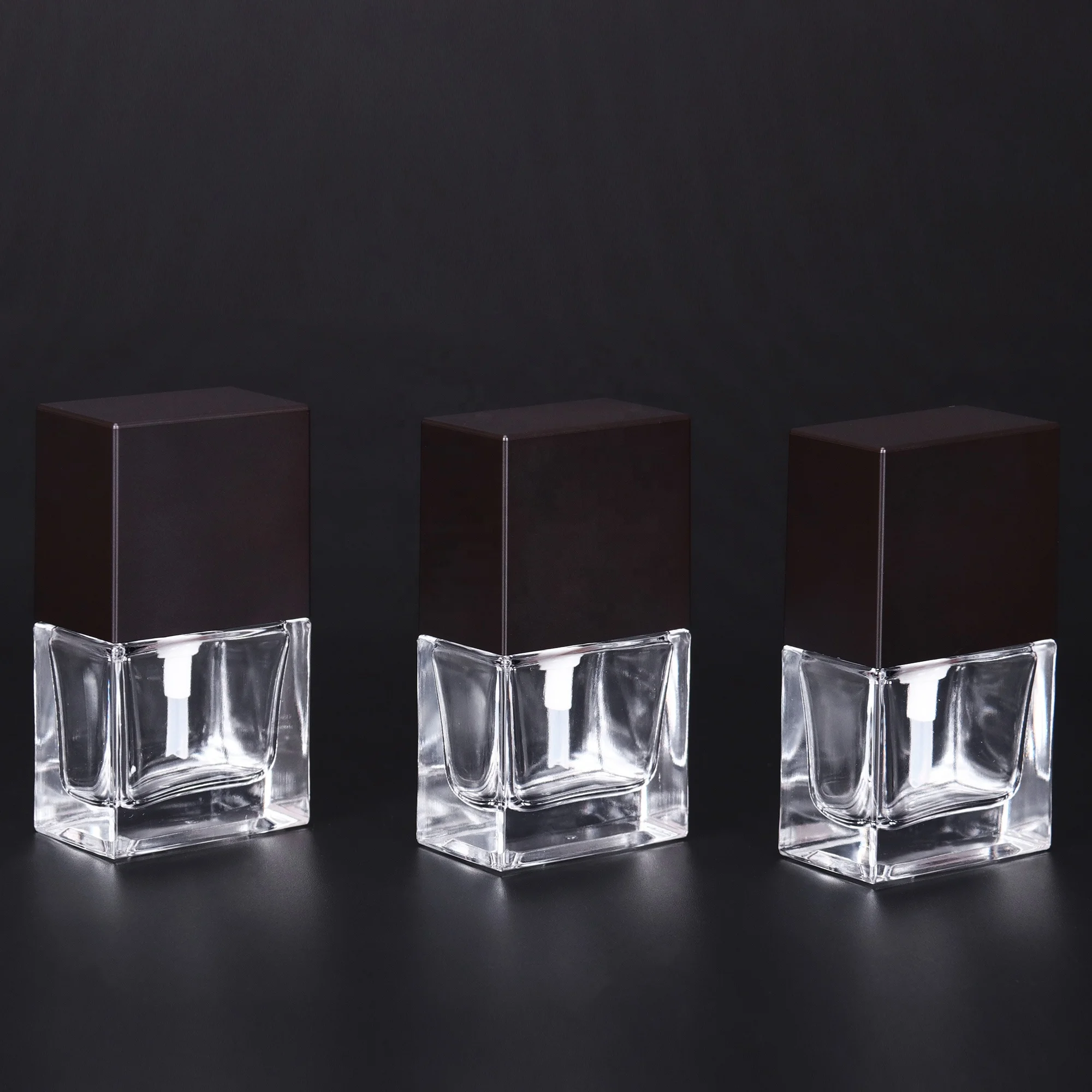 
30ml Fine Black Luxury Square Skincare Serum Lotion Spray Glass Bottle For Essential Oil And Liquid Foundation 