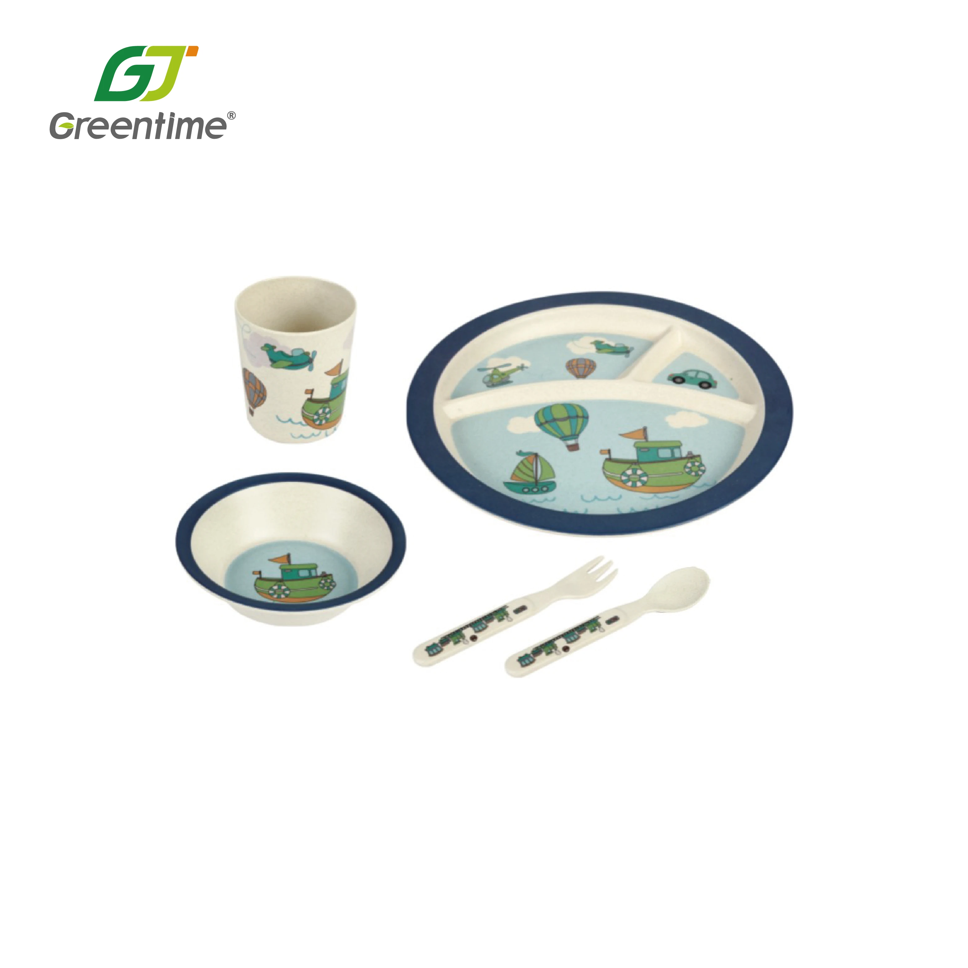 Stocked Giraffe Pattern Oval Bamboo Fiber Children Dinner Pla Kids Plate Dinnerware Set