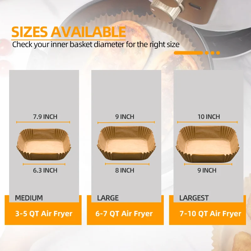 Biodegradable heat resistant disposable freezom liners food grade 7.9-9.8 inches (20-25 cm) air fryer paper