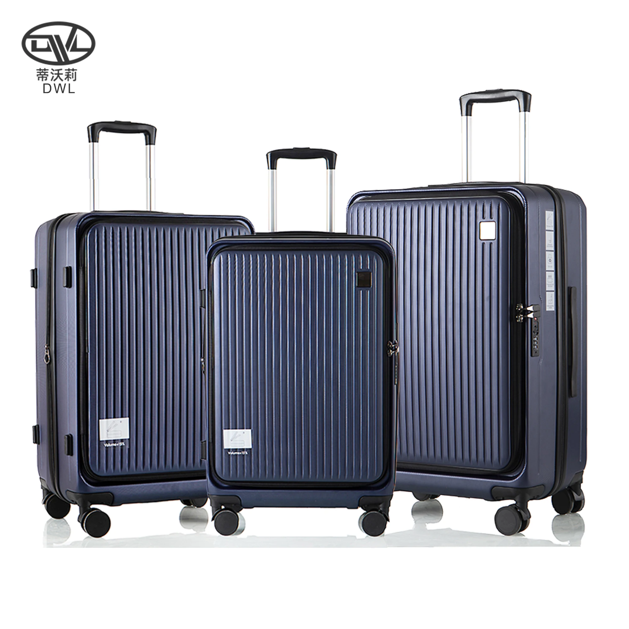 DWL Wholesale aluminum travel trolley tsa lock ABS suitcases front pocket 20/24/28 luggage 3 piece with custom brand logo