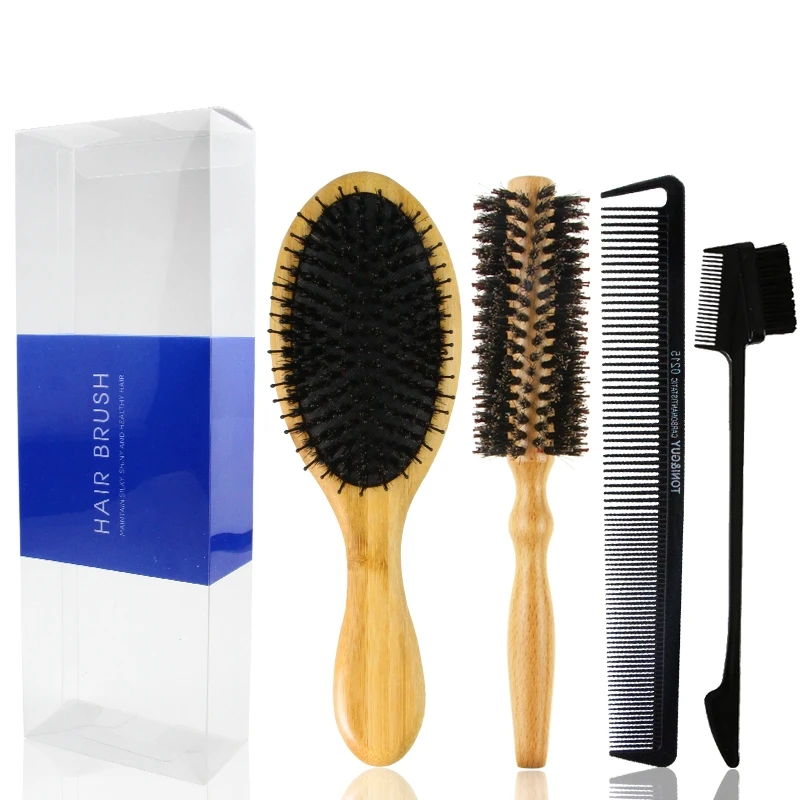 Набор гребней для укладки волос с деревянной подушкой безопасности Массажная расческа вьющихся пластиковая щетка бровей