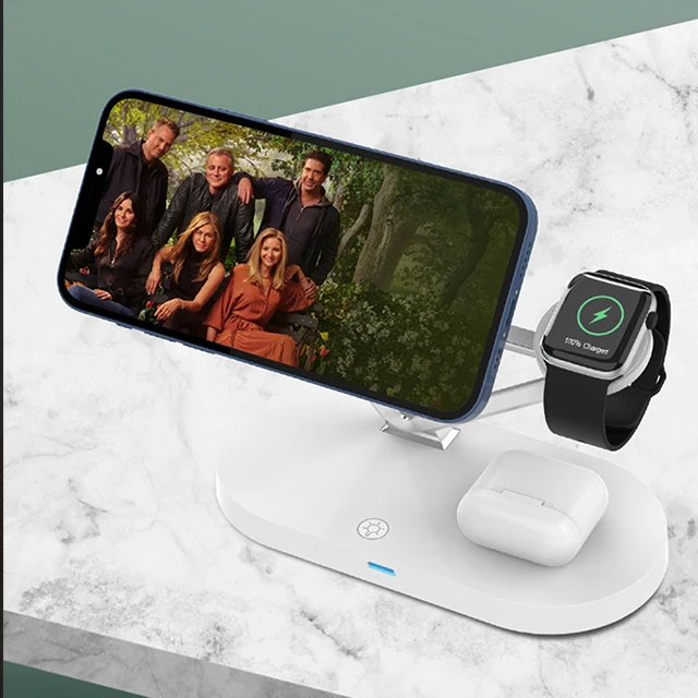 4-in-1 LED Portable Fast Wireless 15w Magnetic Multiple Device Charger Stand For Iphone