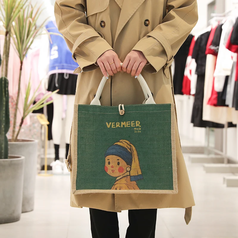 Лучшая женская сумка для покупок среднего размера многоразовая Джутовая