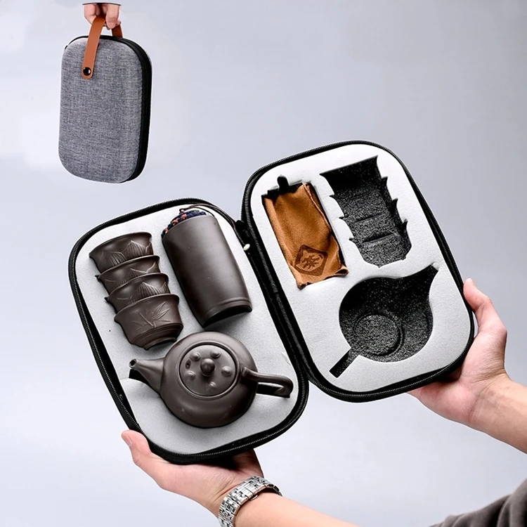 Zisha Travel Tea Set One Pot Four Cups Two Cups Tea Pot Set Portable Business Venue Gift Logo Customization