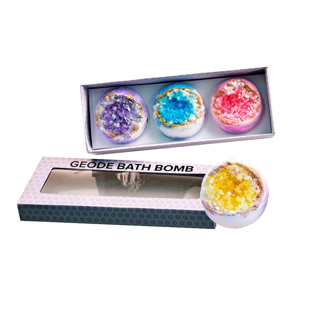 Private Label Bubble Bath Fizzy Colorful Bomb Ball Crystal Geode Bath Bomb