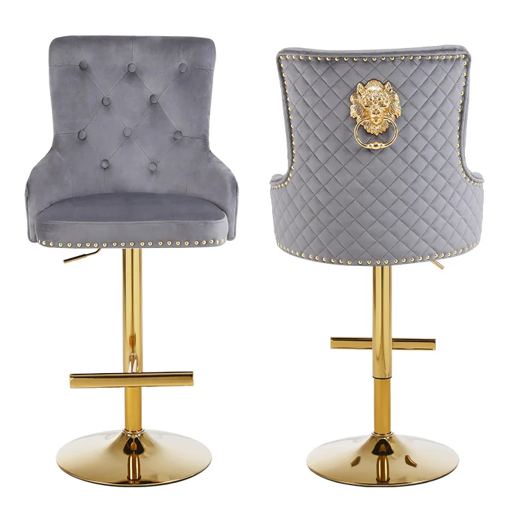 Square back velvet hand made bar chair Height adjustable chrome base restaurant bar stool