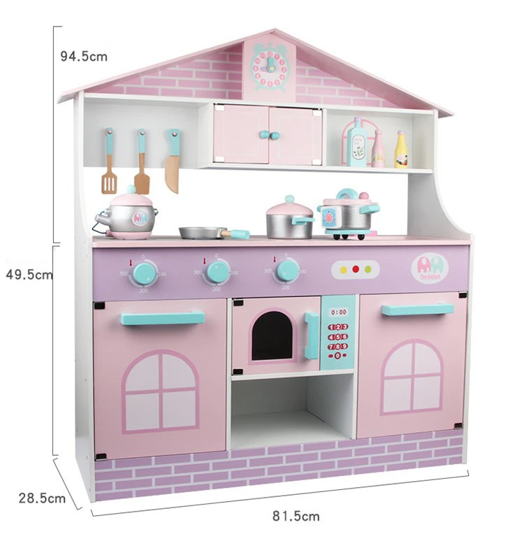 2022 New Arrival Wooden Cooking Utensils Kindergarten pink kitchen toys Princess girls wooden kitchen set wooden toy house