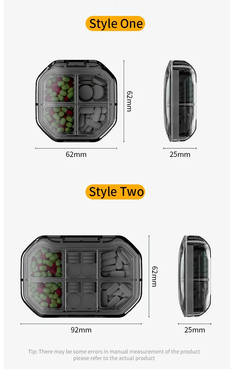 6 Grids Pill Storage Box Travel Medicines Storage Box Drug Separation Mini Portable Organizer Container With Seal Ring