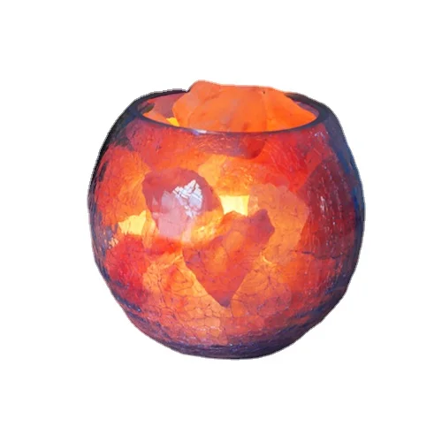 Гималайская Хрустальная соляная лампа с круглым стеклянным абажуром высокого качества Розовая светлая декоративная