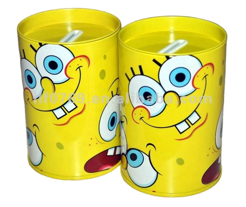 Spongebob  round tin box  creative metal money saving coin bank tin