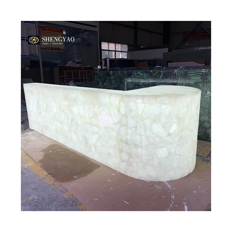 Simple Style Bathroom Design Backlit Quartz White Translucent Crystal Stone Sink Vanity Countertop
