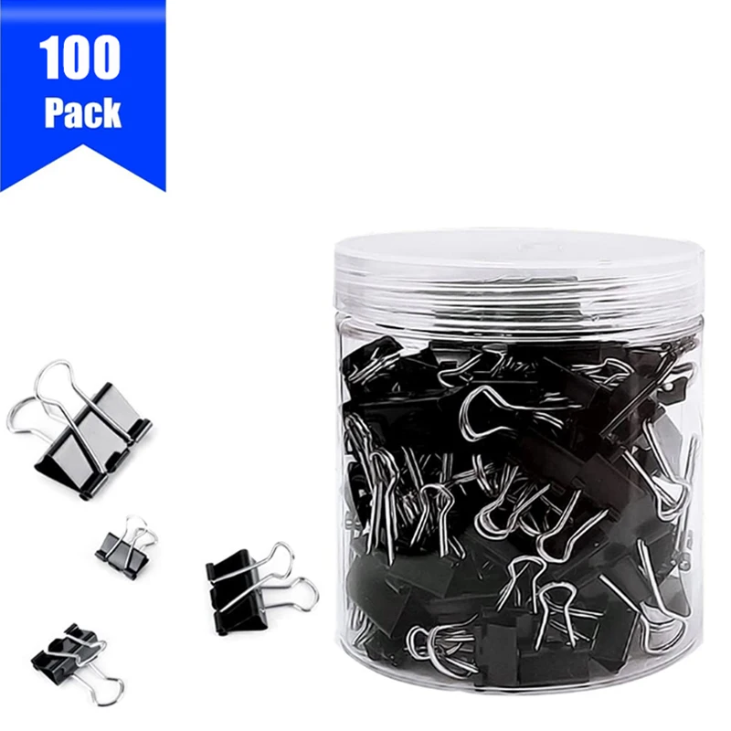 sell like hot cakes Black Bulldog Metal Paper Clips 100pcs in 4 Sizes (15mm 19mm 25mm 32mm)Office stationery folding folder