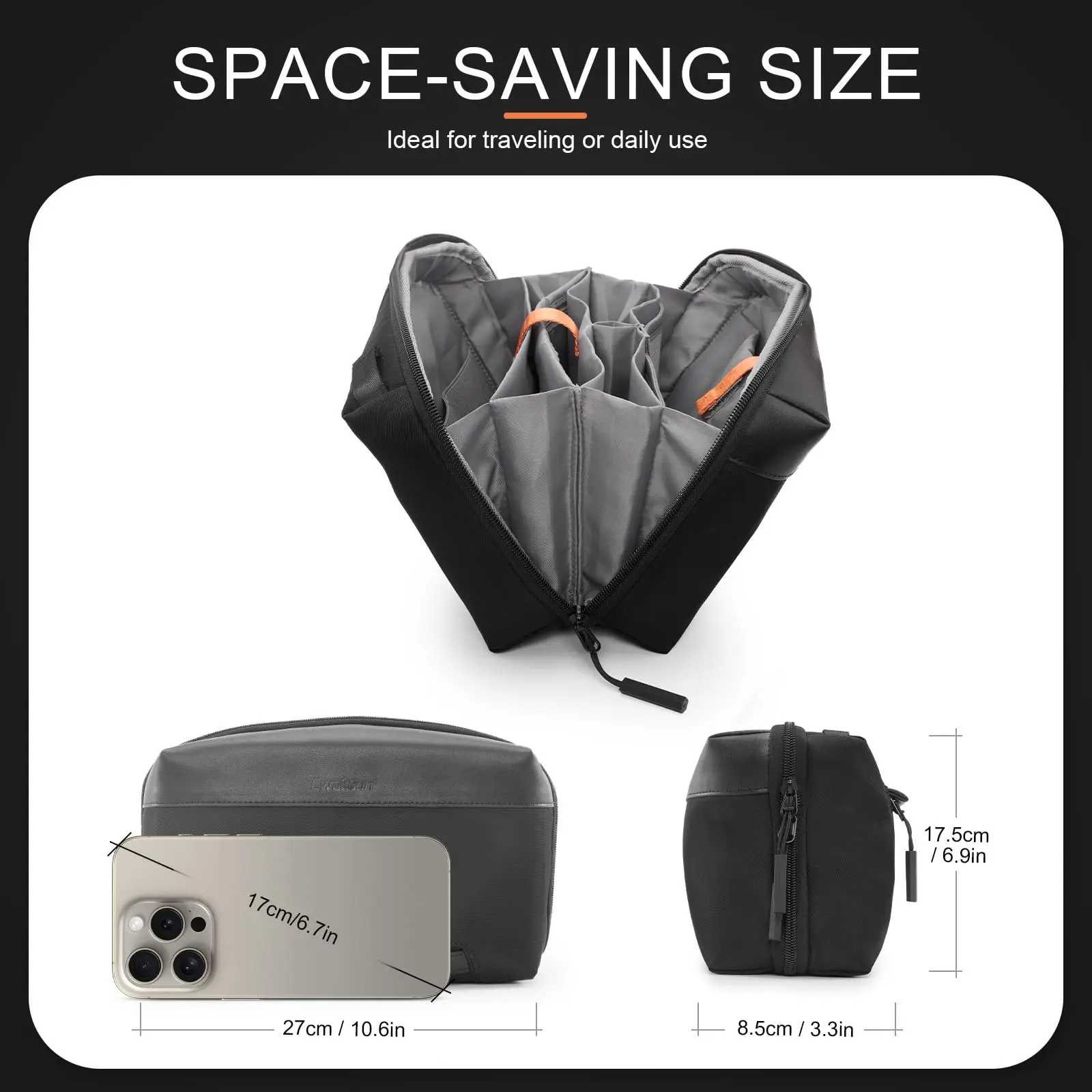 Cwatcun D123 Waterproof 4L Charger Cable SD Hard Drive Small Portable Accessories Storage Bag Tech Electronics Organizer Pouch