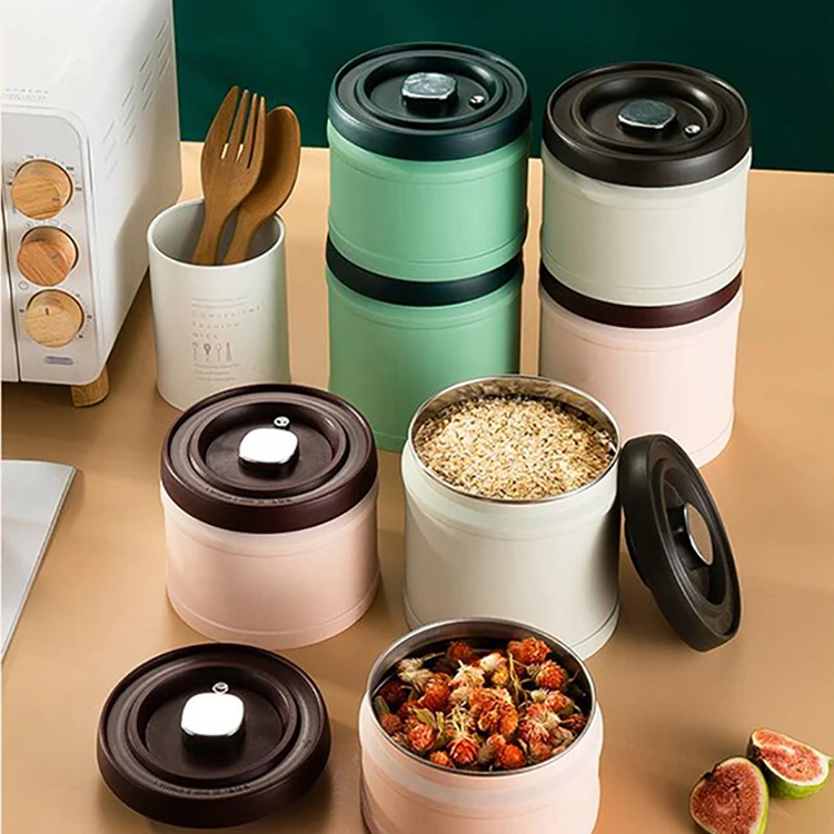 Wholesale Press Button Food Storage Vacuum Canister Steel Vacuum Sealed Jar for Coffee Beans / Tea Leaves