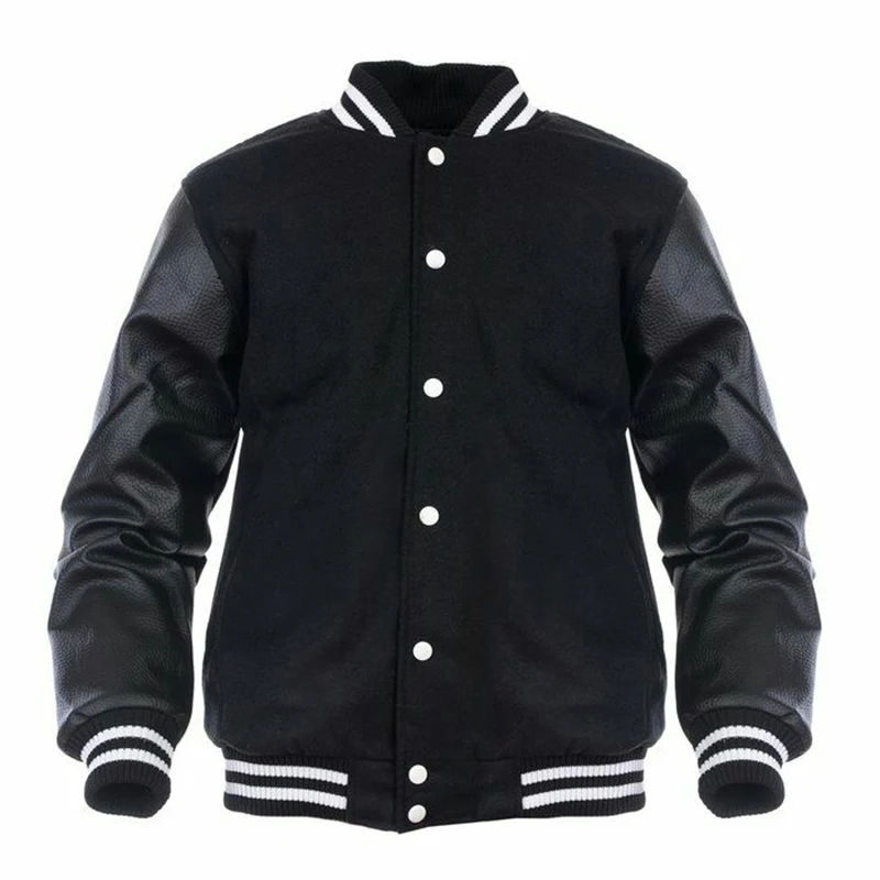  Куртка varsity на заказ/белая кожаная куртка с рукавами черная Шерстяная