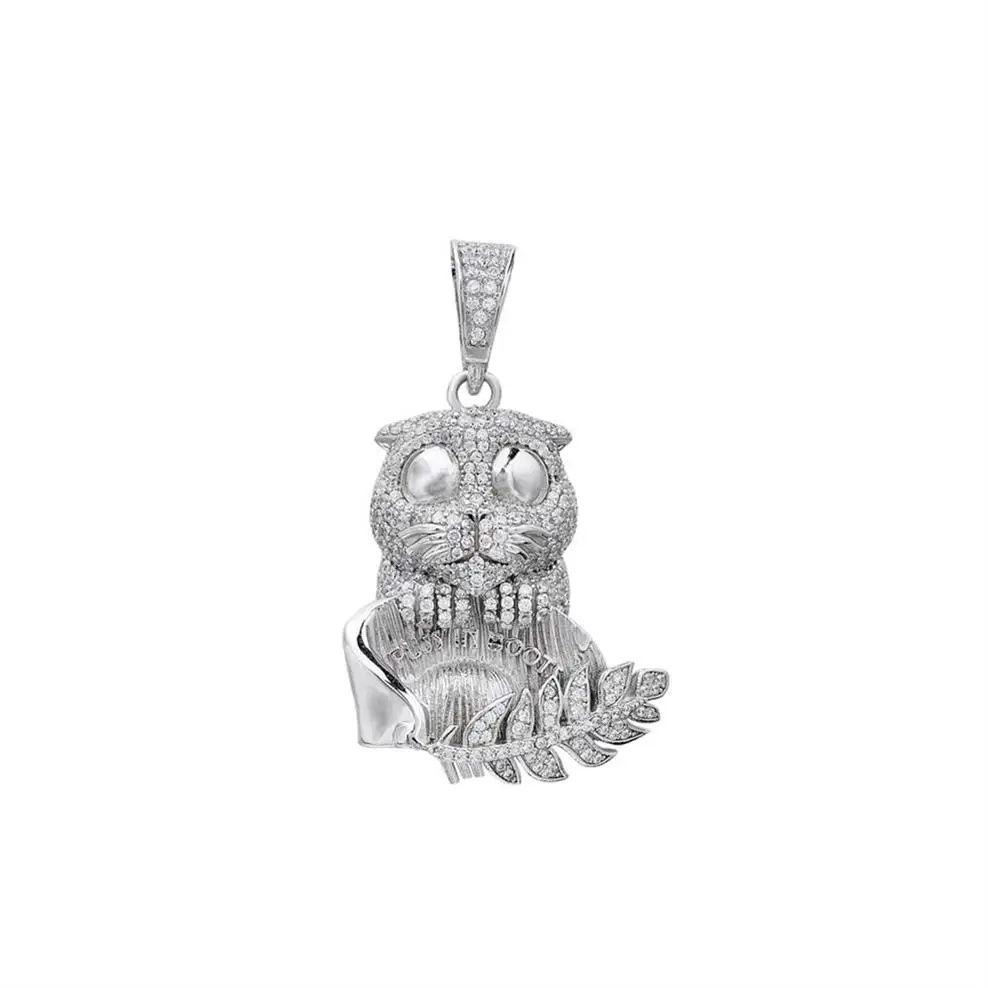 Cross-border Jewelry 925 Sterling Silver Inlaid Iced Out Full Gold Plated 3D Animal Owl Pendant