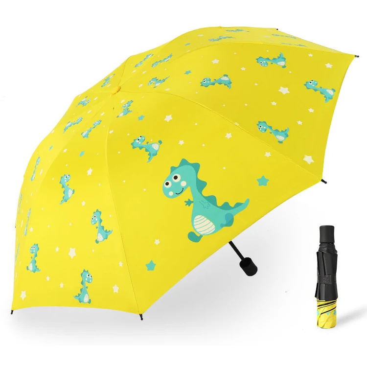School girls cartoon cute dinosaur manual rain uv protection 3 fold umbrella