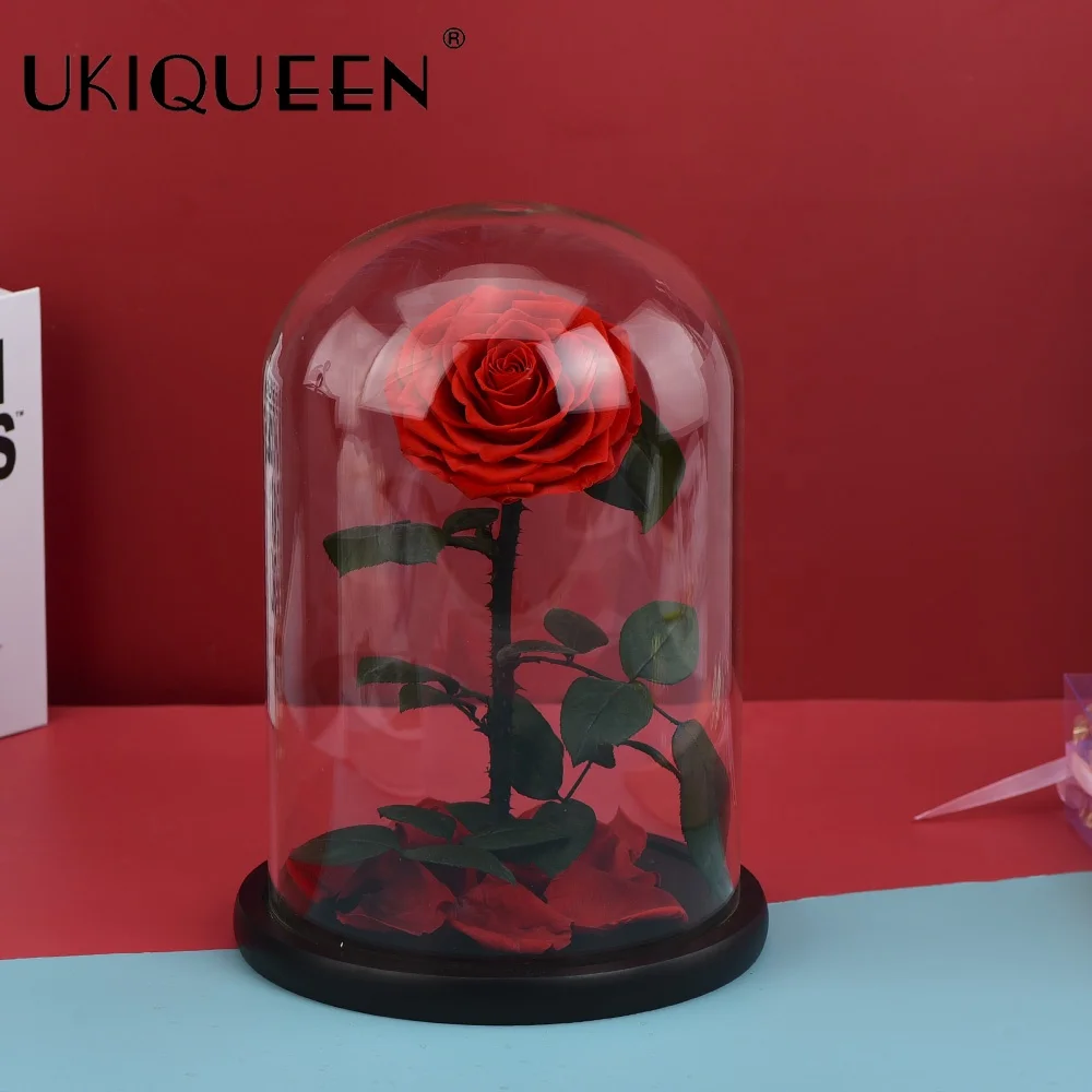 UKIQUEEN Factory Wholesale GD-2030 7.87*11.81 Inches Rose Glass Dome Preserved Rose in Dome