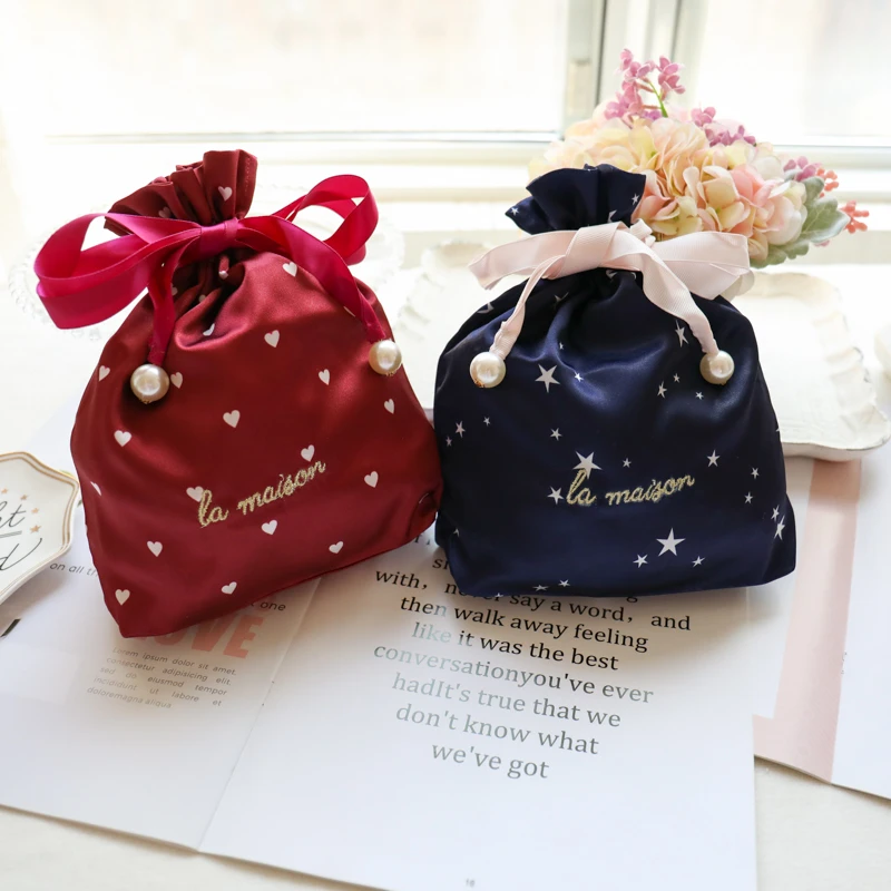 unique wig jewelry gift 190T polyester satin Christmas drawstring string bag