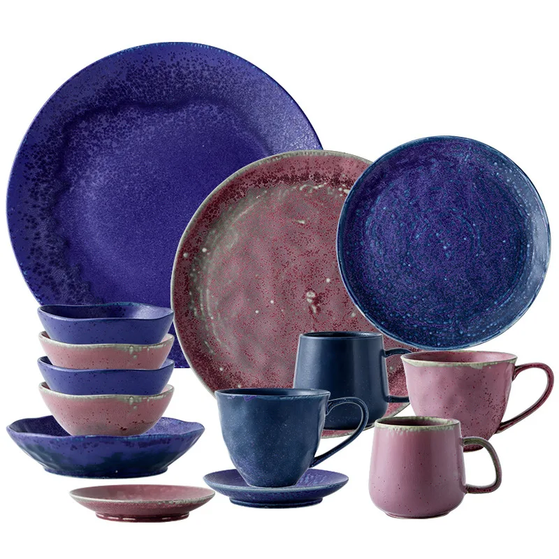 Retro High-End Ceramic Tableware Kiln Baked Special Shaped Plate Emboss Bowls, Dishes and Plates Bowl Set