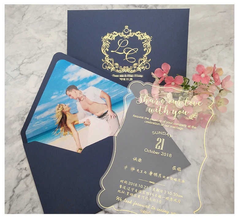 
5*7inch wedding clear acrylic invitation card with envelope, business acrylic invitation card 
