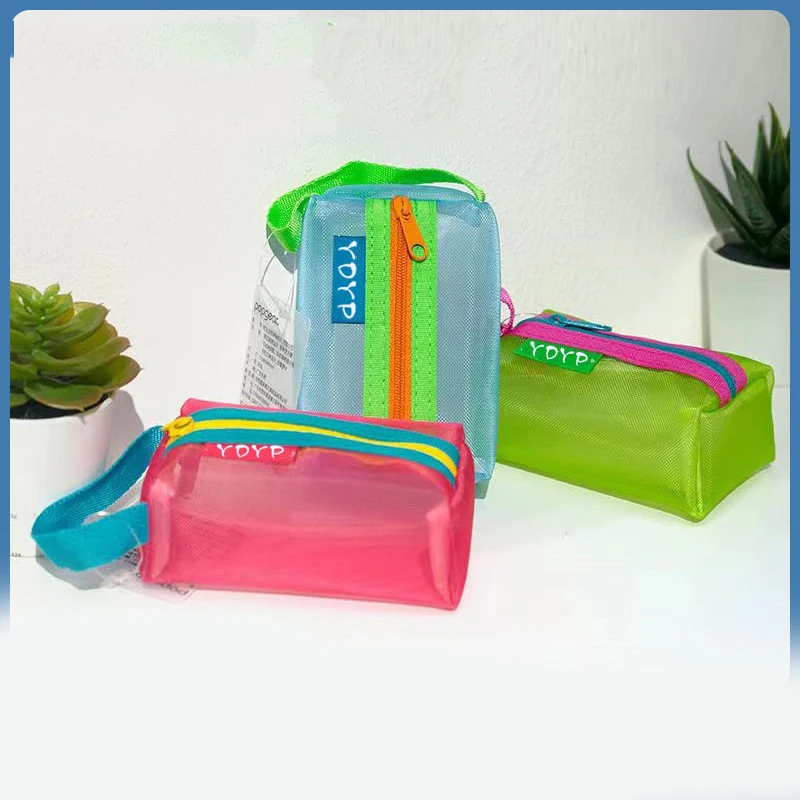 Bulk Mesh Makeup Bags Portable Zipper Large Capacity High Quality Custom Logo Transparent Pencil Bag Holders