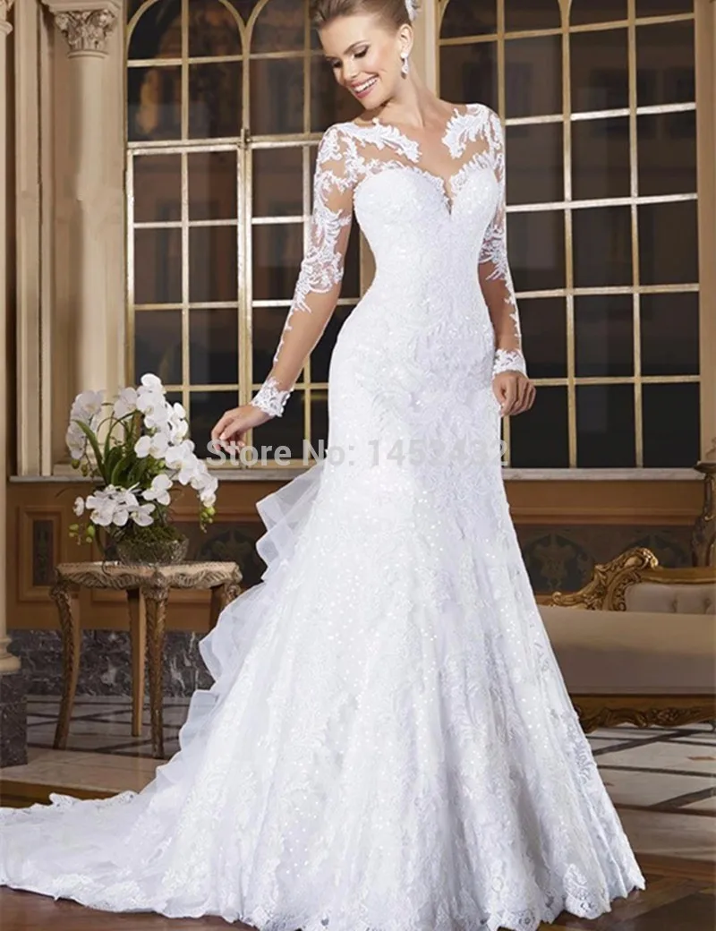 Long Lace Sleeve Advanced Elegant  Wedding Dresses