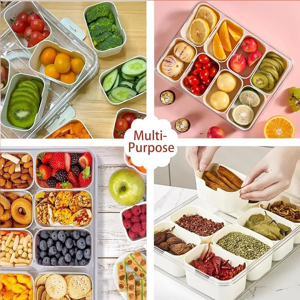 8 Compartments Snack Box Charcuterie Container  Box Divided Serving Tray Platter Organizer with Lid Handle Fruit Candy Nuts Tray