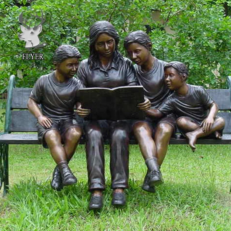 Direct selling bronze garden statues decorations metal craft children bronze children on bench statue