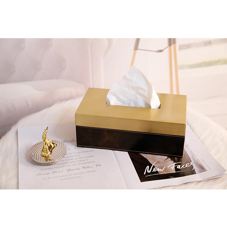 
European light luxury brass tissue box living room dining table coffee table paper storage box decoration modern minimalist home 