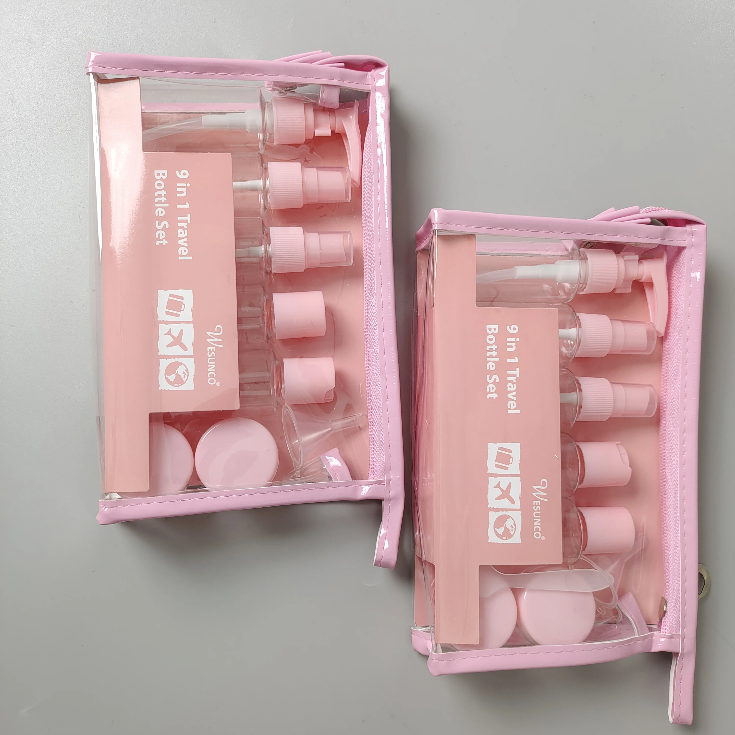 cosmetic plastic bottle set customized printing logo travel bottles set for toiletries