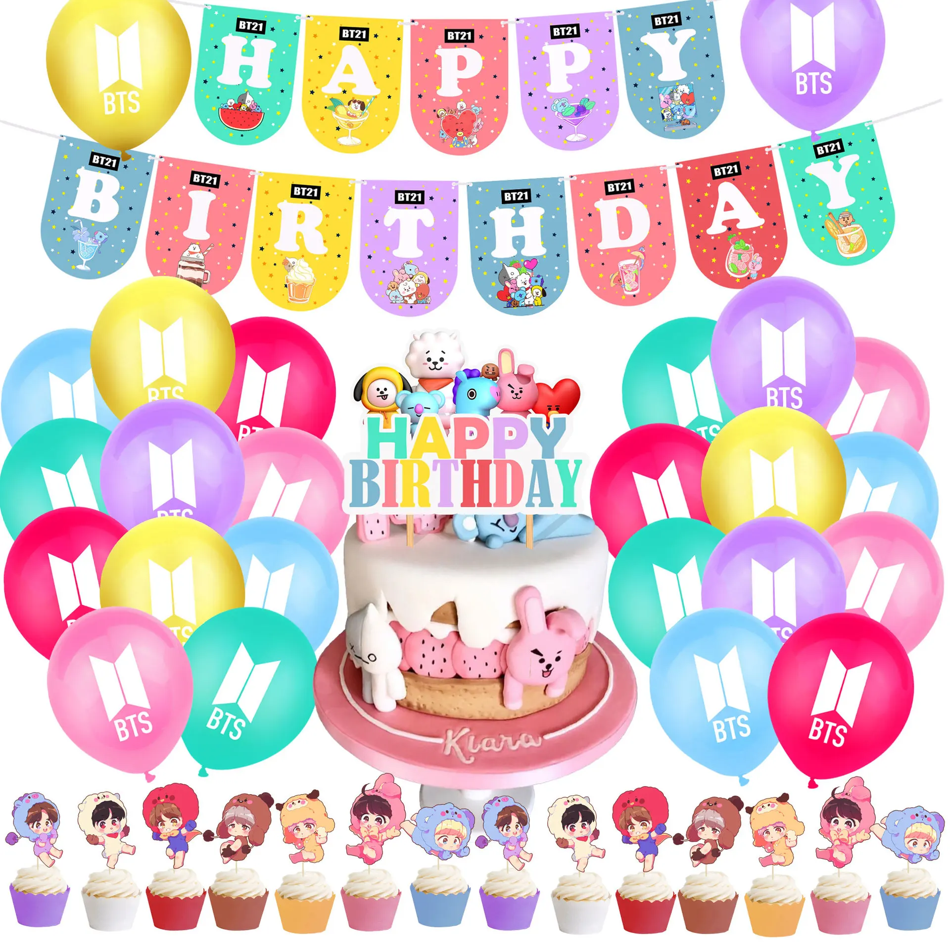 Star Korean Boy Group Birthday Party Decoration Set Banner Mixed Color Confetti Latex Balloon Cake Topper For Fans
