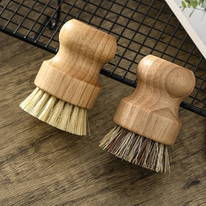 Hot Selling Kitchen Cleaning Brush Bamboo Wooden Wood Sisal Bristles Brushes for Vegetable Fruit Dish Pot Plate Scrubber