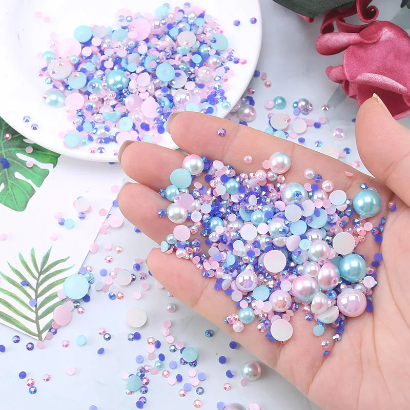 Wholesale 3 - 10mm Mixed Large Packaging Flat Back Loose Beads AB Color Half Round Pearls For DIY Decoration Nail Art