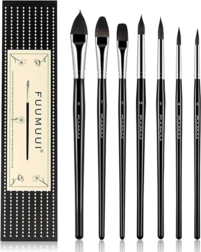 7 Размер синтетические волосы белки на плоской подошве кошачий язык круглая малярная кисть краски художника набор кистей для акварели акриловой живописи